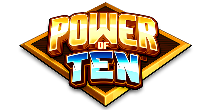 Power of Ten official logo with orange gold and ice-blue lettering